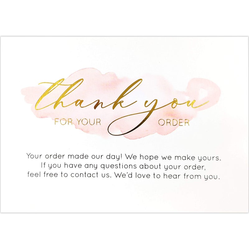 Gooji 100 Pack 4 x 6 Gold Foil Pink Watercolor Thank You for Your Order Cards for Small Business orders - Image 1